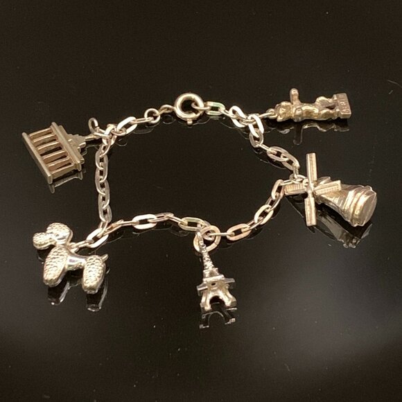 Vtg 835 Silver Charm Bracelet European Tourist Germany France Holland J434 - Picture 1 of 13